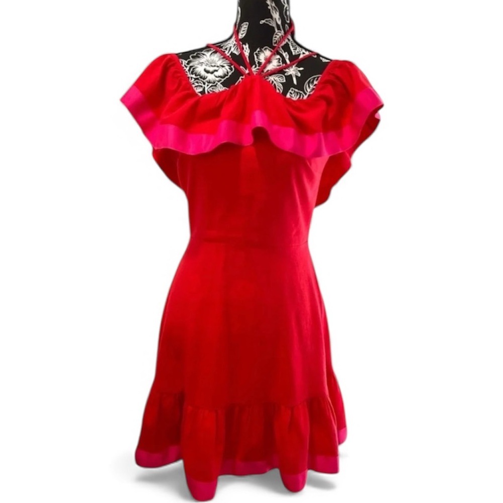 ASOS Red and pink linen blend dress